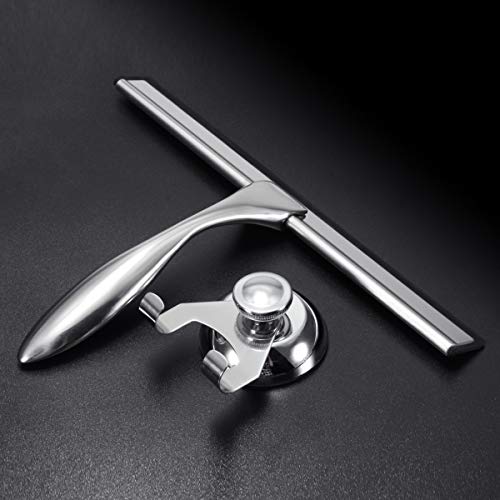 Baban Shower Squeegee Glass Squeegee Window Squeegee All-Purpose Squeegee for Bathroom/Kitchen/Car Glass/Mirror/Restaurant, Stainless Steel Squeegee with Suction Cup Hooks Holder, 9.6 Inch