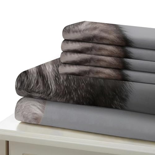 Housse de couette chaton tigré argenté 140x200 parure lit microfibre single - 7