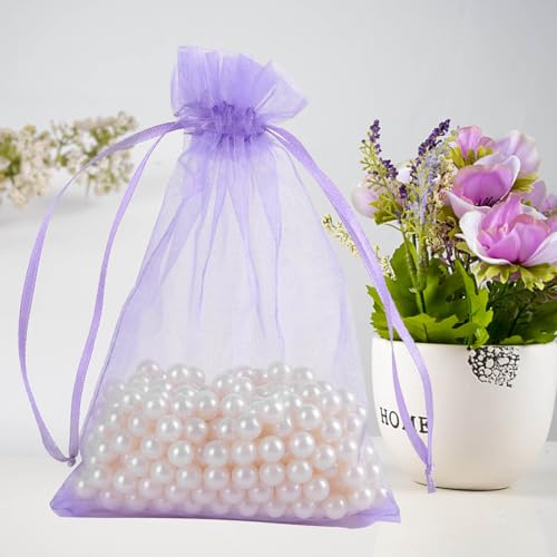 Image of Dealglad 50pcs Drawstring Organza Jewelry Candy Pouch Christmas Wedding Party Favor Gift Bags (6x8, Light Purple)