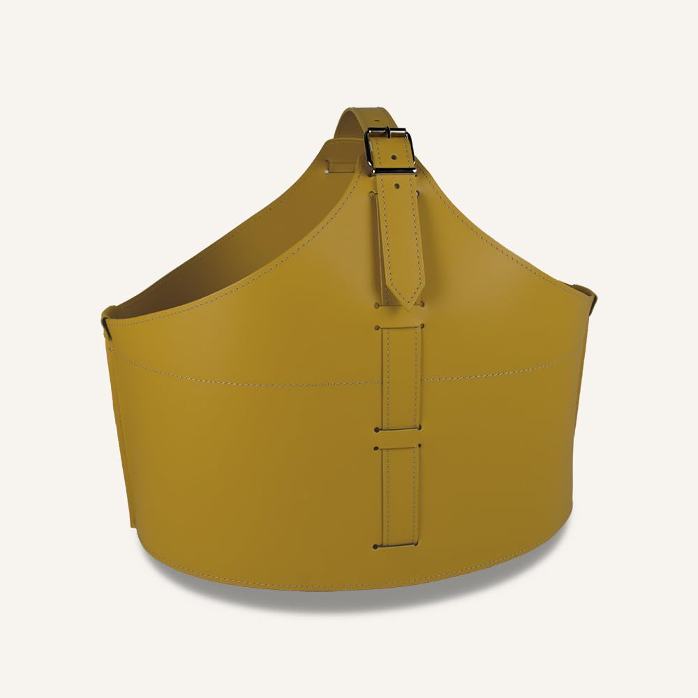 LIMAC Design FABIA Holzkorb aus Leder für den Innenbereich, Kaminholzkorb für Brennholz, Brennholztasche mit gummierten Rädern, Hergestellt in Italien. (Ockergelb)