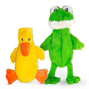 FGA MARKETPLACE Duck and Frog Flat NO Stuffing NO Squeak Plush Dog Toy, Funny Style Will Entertain Your Dog for Hours, Recommended for Small and Medium Dog 21 INCH Long