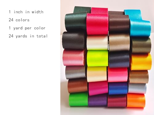 MONIDOOR Nylon Webbing 1 Inch 24 Yards 24 Colors Durable Flat Nylon Webbing Strap for Backpack,Cargo Strap,Pet Leash or Collar,Gardening,Craft (Mixed Color 1,1 Inch,252551)