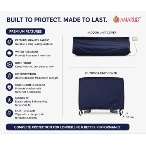 Image of Navy Blue All-Season Window AC Cover - Fits 1 Ton & 1.5 Ton Units - Waterproof & Dustproof with Durable Fabric - Compatible with All Leading Brands for Year-Round Use