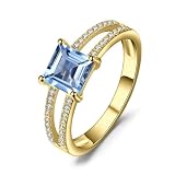 JewelryPalace Anello Solitario Donna placcato oro giallo 14K con Naturale Topazio Blu, Anelli Donna in Ottone con Pietra Azzurra a Taglio Principessa, Fede in Oro Anniversario Set Gioielli Donna 9.5