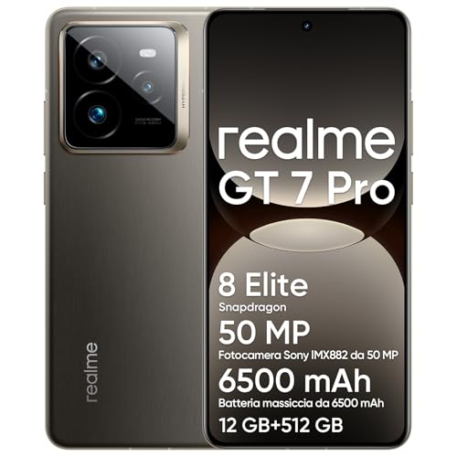realme GT 7 Pro 5G Smartphone 12+512GB, Processore Snapdragon 8 Elite, Fotocamera AI Ultra-clear Snap, 6,78 120Hz Display RealWorld Eco, Batteria da 6500mAh, IP69,Android 15,Grigio,Senza Adattatore