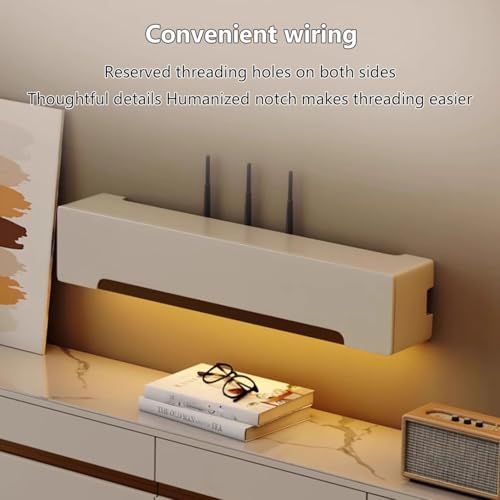 Caja de almacenamiento para enrutador, organizador de pared de madera, estante decorativo para televisor, cubierta que ahorra espacio y solución de almacenamiento de pared para sala de estar