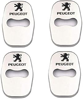 XCBW Door Lock Cover Striker Cover Striker Cover, for Peugeot 208 308 408 508 2008 3008,Car Stainless Steel Rust Protective Accessories, 4Pcs,Silver