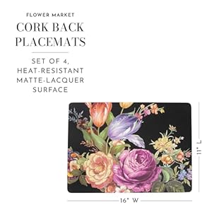 MacKenzie-Childs Flower Market Placemats in Lapis Black, Hard-Finish Washable Table Mats, Set of 4 MacKenzie Childs Flower Market Placemats in Lapis Black Hard Finish Washable Table Mats Set of 4