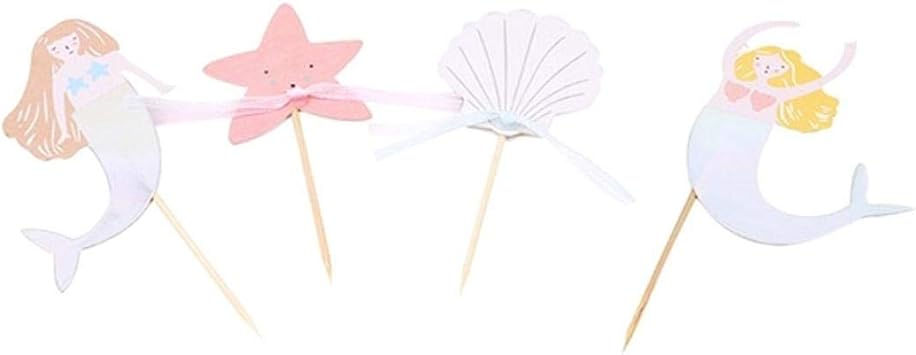 Cake Topper Birthday Cake Decoration Mermaid Cute Sea Theme Cake Insert Card Cake Picks Cake Decoration Set of 24