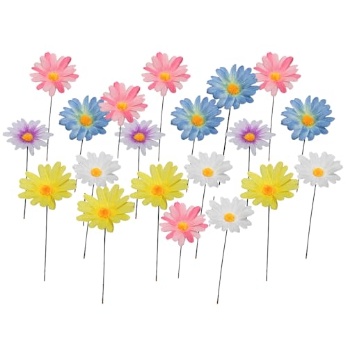 20 Pcs Daisy Flower Garden Stakes Decor Mother's Day Metal Daisy Flower Garden Stakes Iron Crafts, Hand Forged Plant Pick Water Proof Metal Flower Stick Décor for Patio, Lawn, Yard Decorations
