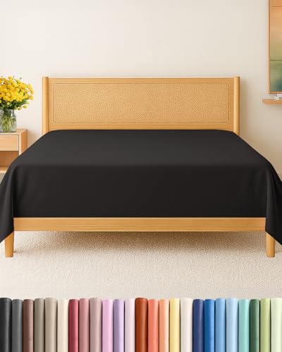 Queen Size Flat Sheet - Hotel Quality Top Flat Bed Sheet Only - Ultra-Soft, Comfy Breathable & Cooling - Fade & Wrinkle Free - Easy-Care, Stain & Shrink Resistant Bedding - Easy-Fit & Oeko-Tex - Black