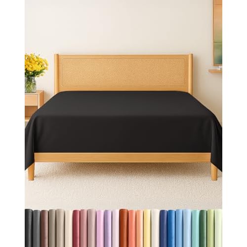 Twin XL Size Flat Sheet - College Dorm Top Flat Bed Sheet Only - Ultra-Soft, Breathable & Cooling - Fade & Wrinkle Resistant - Easy-Care, Stain & Shrink Resistant Bedding - Easy-Fit & Oeko-T