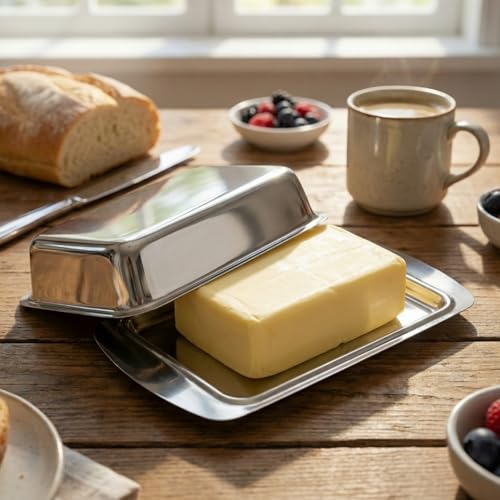 MIJOMA Beurrier avec couvercle en acier inoxydable pour 250 g de beurre