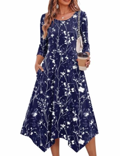 Image of Zeagoo Midi Dresses Women 2026 Dress 3 /4 Sleeve Casual Dresses with Pockets A Line Summer Beach Sundress