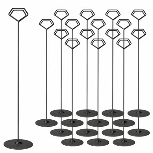 Urban Deco 16PK Table Number Holders 12 Inches Place Card Holder Metal Table Card Holders, Picture Holders For Tables, Card Holder Stand For Wedding Décor - Black Sign Holder