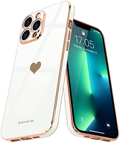 Teageo for iPhone 13 Pro Max Case Cute Heart Pattern for Women Girls Slim Luxury Bling Plating Soft TPU Anti-Scratch Shockproof Bumper Phone Case for iPhone 13 Pro Max, Black