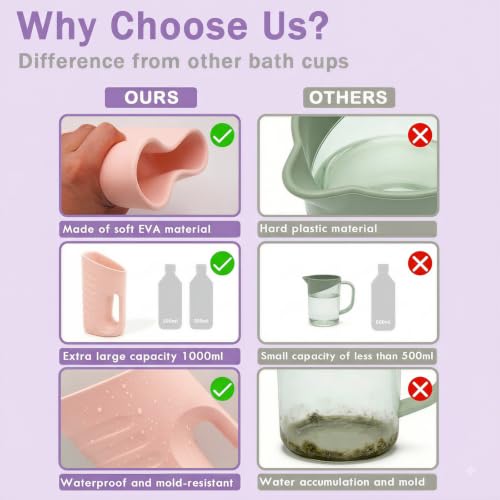 Image of Babylush Baby Bath Rinse Cup & Rinser - 1000ml Soft EVA, 0.3lb Lightweight, BPA-Free Bath Water Pourer, Baby Bath Pitcher, Shower Cup for Kids (Coral Pink)