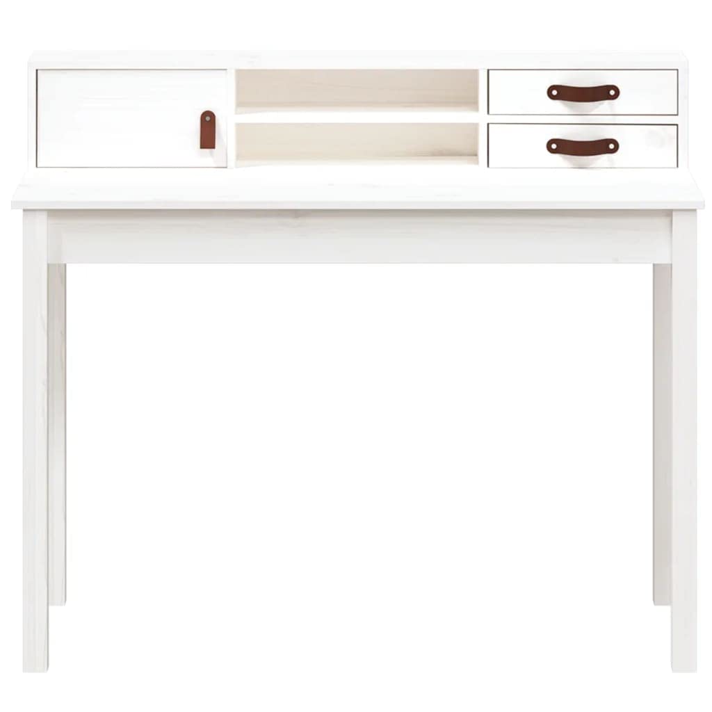 INLIFE Mueble Escritorio Despacho, Blanco 110 x 50 x 93 cm Madera Maciza de Pino, 13,6 kg, 823530