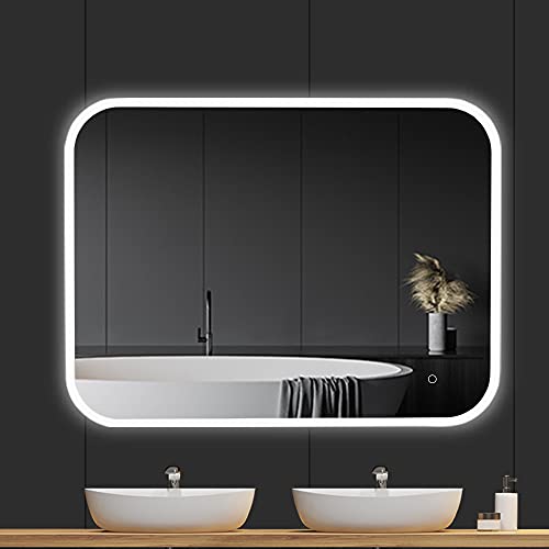 BV 36 x 48 Inch Bathroom LED Vanity Mirror Horizontal Vertical Wall Mounted LED Makeup Mirror with Light 3-Color Dimmable Memory Touch Button, Anti-Fog Function