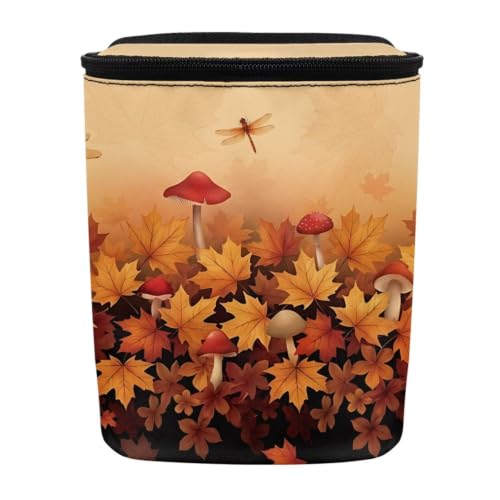 Image of Talayituse Dragonfly Maple Leaf Mushroom Print Car Trash Can with Lid, Leak Proof Auto Trash Bag Hanging Vehicle Garbage Can Multipurpose Storage Container for Back Seat Road Trip Fall Decor