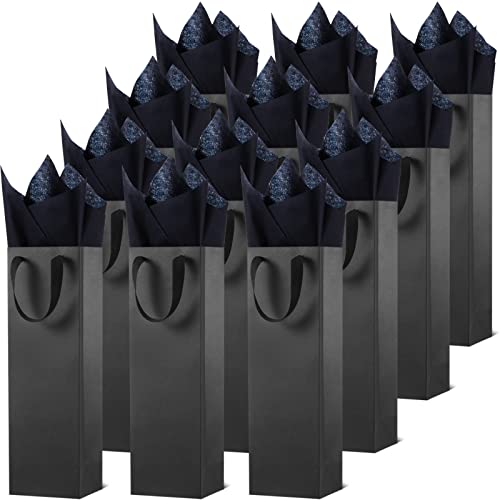 Zonon 12 Pcs Wine Bottle Gift Bag with Handles Tissue Paper, Black