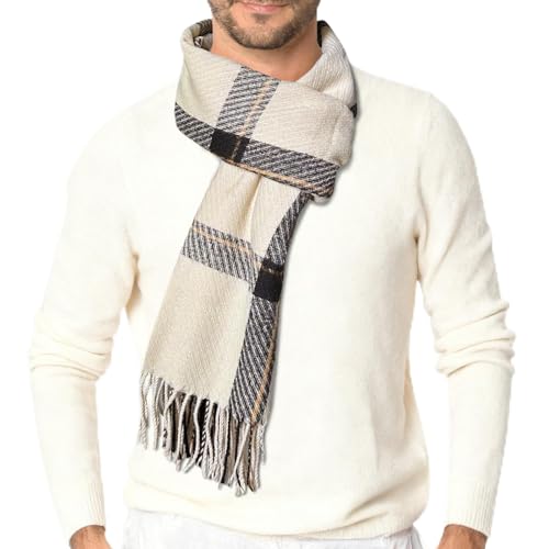 Bseical Schal Herren,Klassische Waffel Strickschal,Winterschal Warmer Plüsch Schals (Beige)