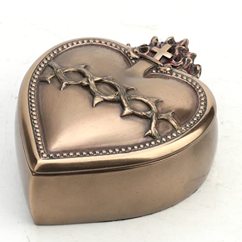 Veronese Design Sacred Heart Rosary Trinket Box Cold Cast Resin Bronze Fininsh #TOP2