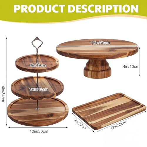 RattanView 7 Pcs Wood Dessert Table Display Set Wooden 3 Tie Cupcake Stands Rustic Round Cake Stand Wood Dessert Serving Trays for Wedding Baby Shower Birthday Tea Party(Brown) by RattanView - Image 2