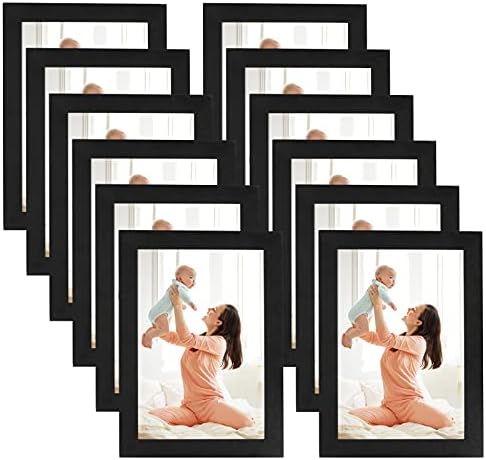 CRUGLA 4x6 Magnetic Picture Frames for Refrigerator 12 Packs, Modified Magnetic Sheet with Self Adhesive Backing, Black 4 by 6 Photo Frame Set for Locker Glass Window Door Cubicle
