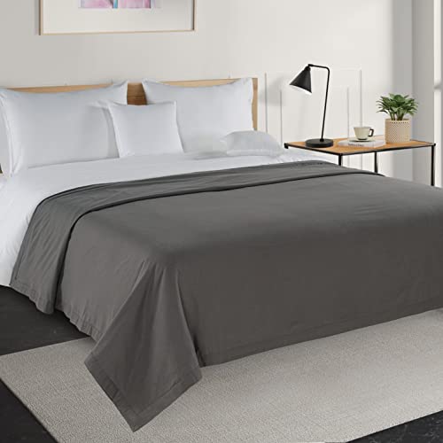 Lane Linen 100% Cotton Blankets Queen Size – 320Gsm Lightweight Cozy 3-Layer Full Cooling Summer Blanket Percale Weave - Durable Breathable Self Softening 88”X90” Charcoal Black #TOP4