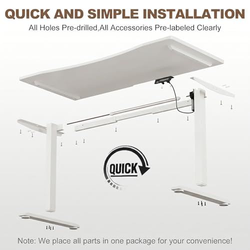 Image of Solid Wood Electric Standing Desk 55 inchx23.6 inchHome Office Desk,Adjustable Workbench with 3 Stages Single Motor, Computer Workstation with T-Shaped Metal Bracket,White Standing Desk for Gaming(1 Box)