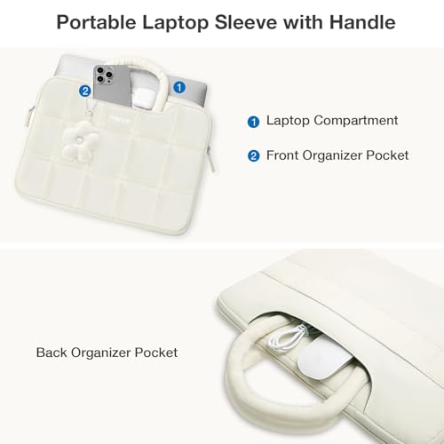 MOSISO 15-16 inch Laptop Case, 15.6 inch Puffy Laptop Sleeve Compatible with MacBook Pro 16 M4 M3 M2 M1, HP Acer Dell Lenovo Notebook, Rectangle Quilted Computer Bag with Handle&Flower Pendant, Sand - Image 4