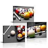 SiMiWOW Billiard-Bilder, Pool-Raumdekoration, gerahmt, Leinwand-Kunstdrucke, Schwarz-Weiß, Spielzimmer, Wanddekoration