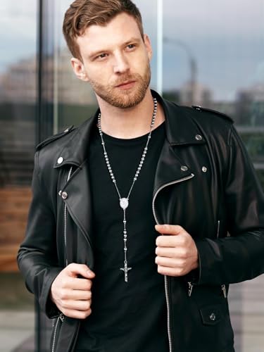 FaithHeart Rosary Beads Catholic Necklace for Men, St Michael/St Christopher/Virgin Mary Prayer Rosaries with Crucifix Cross Stainless Steel Praying Rosary Necklace2