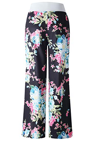Image of iChunhua Women's Comfy Stretch Floral Print Drawstring Palazzo Wide Leg Lounge Pant