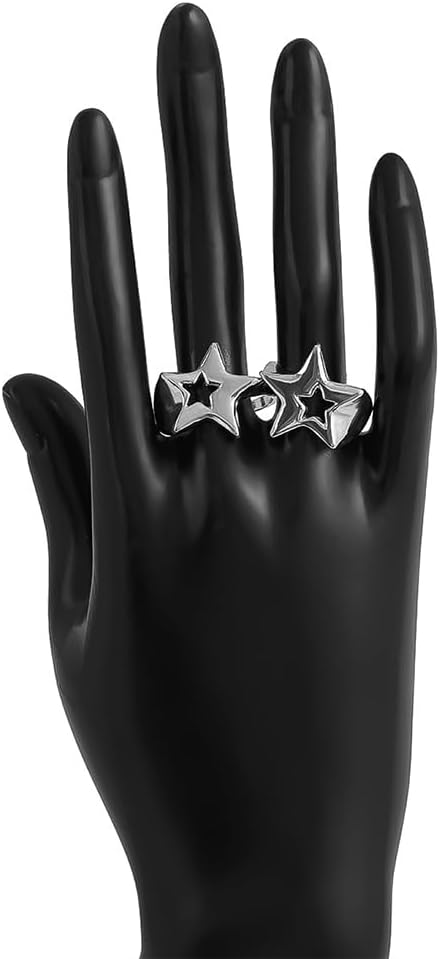 2Pcs Chunky Y2k Gold Star Open Rings Set for Women Fashion Stackable Hollow Stars Vintage Knuckle Rings Large Hip Hop Finger Ring Statement Jewelry Gifts - Image 7