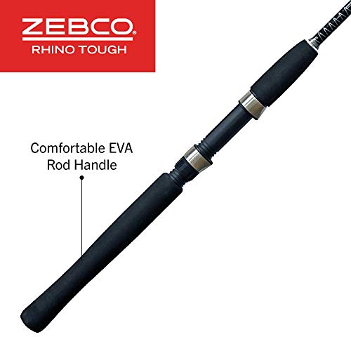 Zebco Rhino Tough Spinning Fishing Rod, 7-Foot 2-Piece Heavy-Duty Cross-Weave Fishing Pole, Comfortable Eva Rod Handle, Heavy-Duty Guides, Stainless Steel D-Frame Tip Guide, Medium Power, Black #TOP3