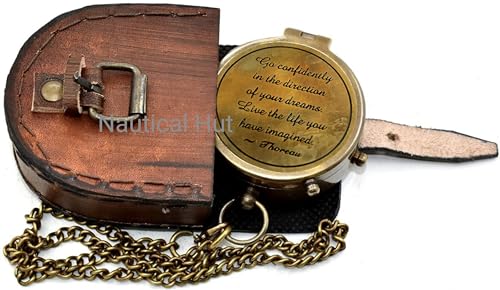 Brújula náutica de latón sólido con estuche de cuero miniatura 6