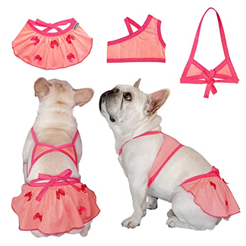 TONY HOBY Dog Biniki, Dog Swimsuit Dress, Dogs Beach Dress in Seaside, Pool, Dogs Bathing Suit for Small Medium Breeds (3PCS, Pink, XL)