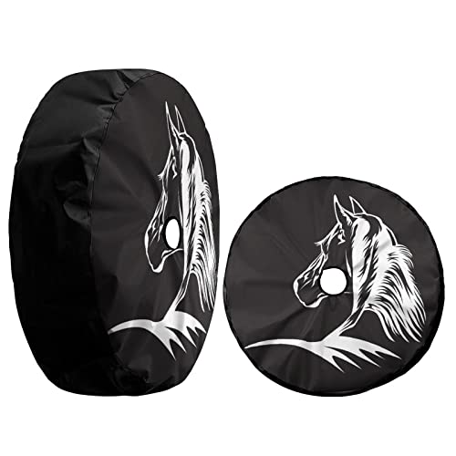 Image of Delerain Black White Horse Spare Tire Cover with Backup Camera Hole for RV Trailer SUV Truck and Many Vehicle, Wheel Covers Sun Protector Waterproof (12 Inch for Diameter 18 inch-19 inch)