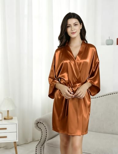 Image of EPLAZA Women Silky Satin Robe Wedding Bridal Party Bride Bridesmaid Robes Kimono Loungewear Dressing Gowns