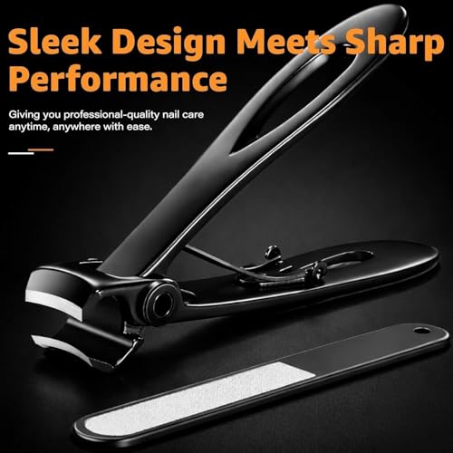 Image of Professional Nail Clipper Set with Nail File | Heavy Duty Stainless Steel Nail Cutter for Fingernails & Toenails, Sharp Precision Blades, Ergonomic Matte Black Grooming Tool for Men & Women (BLACK)
