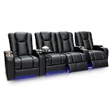 Seatcraft Serenity Leather Home Theater Seating - Power Recline - Tray Tables - in-Arm Storage - Amb