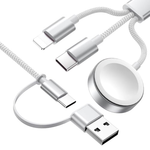 Wtinquik Travel Essentials, Multi Fast Charging Cable for Apple Watch Charger/iPhone Charger, 3 in 2 USB C Cable Cord Compatible with iWatch Ultra/SE/10-1/iPhone 16-11/Samsung S25-22 , 4FT , White
