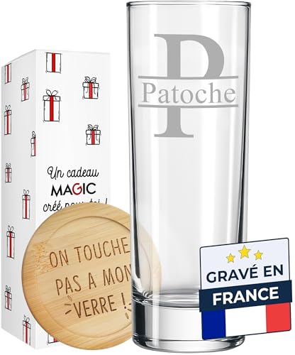 KDO MAGIC Verre à ricard personnalisé - Prénom ou texte gravé - Marquage au laser - Cadeau fête des pères, papa, noël, homme, retraite (Majuscule, Lot...