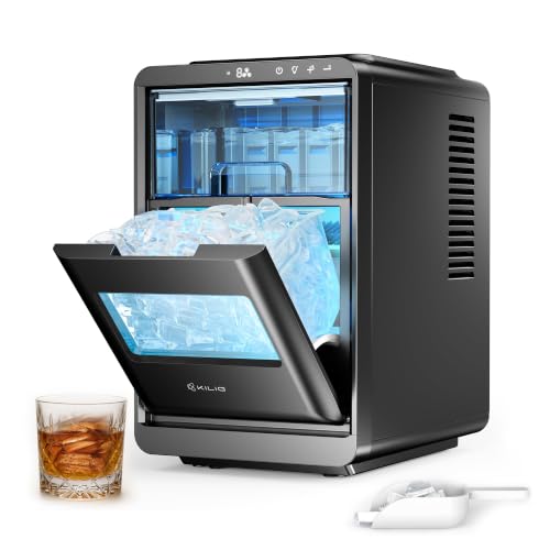 Image of Kilig A-01 Countertop Crescent Ice Maker | 16 Cubes in 12-15 Mins | Crystal-Clear Slow-Melting Ice for Home, Office, Bar & Party- Black