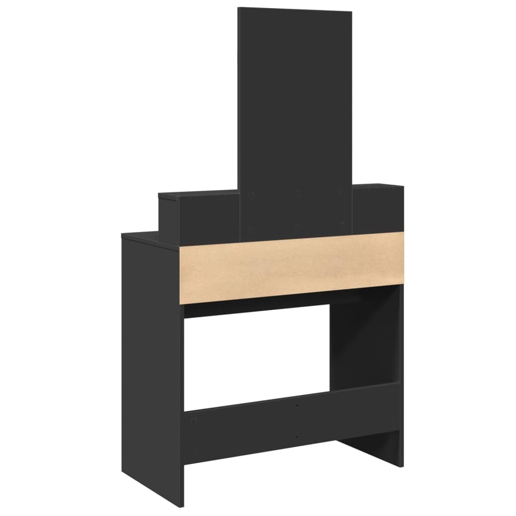 Toeletta Trucco con Specchio Nero 80x41x144,5 cm in Legno Multistrato, 2 Cassetti 3 Scomparti, Mobiletto Organizzatore Salvaspazio per Camera da Letto e Spogliatoio