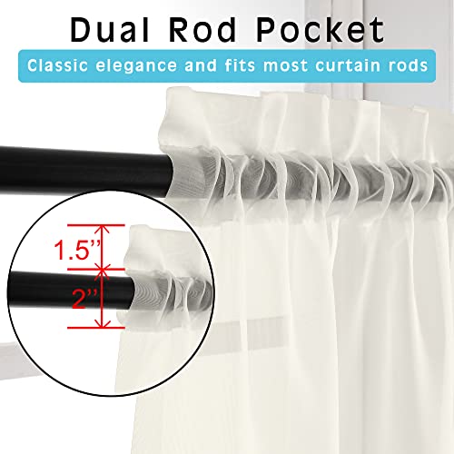 Image of OVZME 2 Panels Ivory Sheer Curtains 72 Inches Length Window Treatment for Kitchen, Elegant Airy Transparent Curtain Draperies Rod Pocket for Kids Living Room, Each 42Wx72L