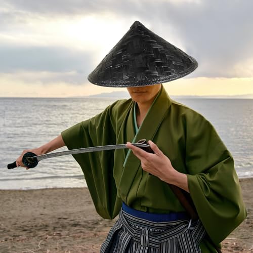minkissy Japan Samurai Hat Ninja Hat Knight Hats Woven Hats Black Samurai Costume for Men Women Cosplay diameter 36cm/14.17 by minkissy - Image 9