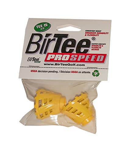 BirTee Golf Tees - PRO Speed Version with Enhanced Durability - Size #5 (1 1/4") Individual Size Pack - 2 Tees Per Pack. Indoor Golf Tees/Golf Simulator Tees/Winter Golf Tees (Yellow)